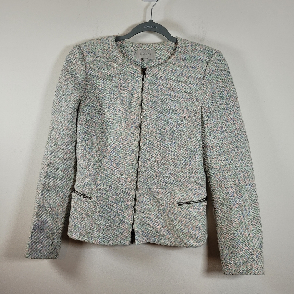 Hobbs London Women Blazer Multicolor Tweed Jacket Size 6 Office Workwear